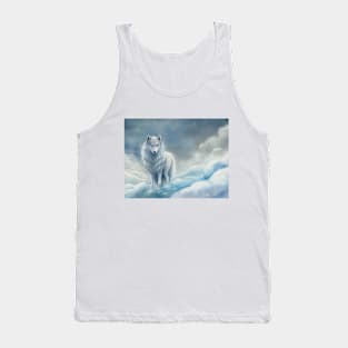 Funny White Wolf Hunting Fantasy clouds snowy ground gifts idea watercolor art hoodie Tank Top